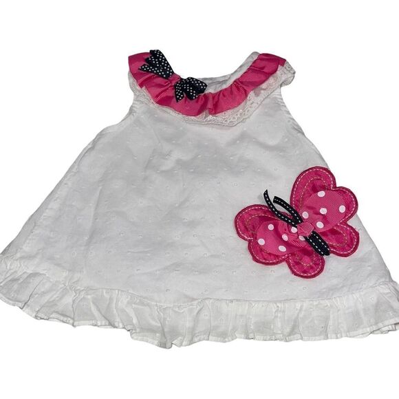 Rare Editions White Dress with Ribbon Butterfly and Bow Details - Size 3-6 mths - Picture 1 of 7